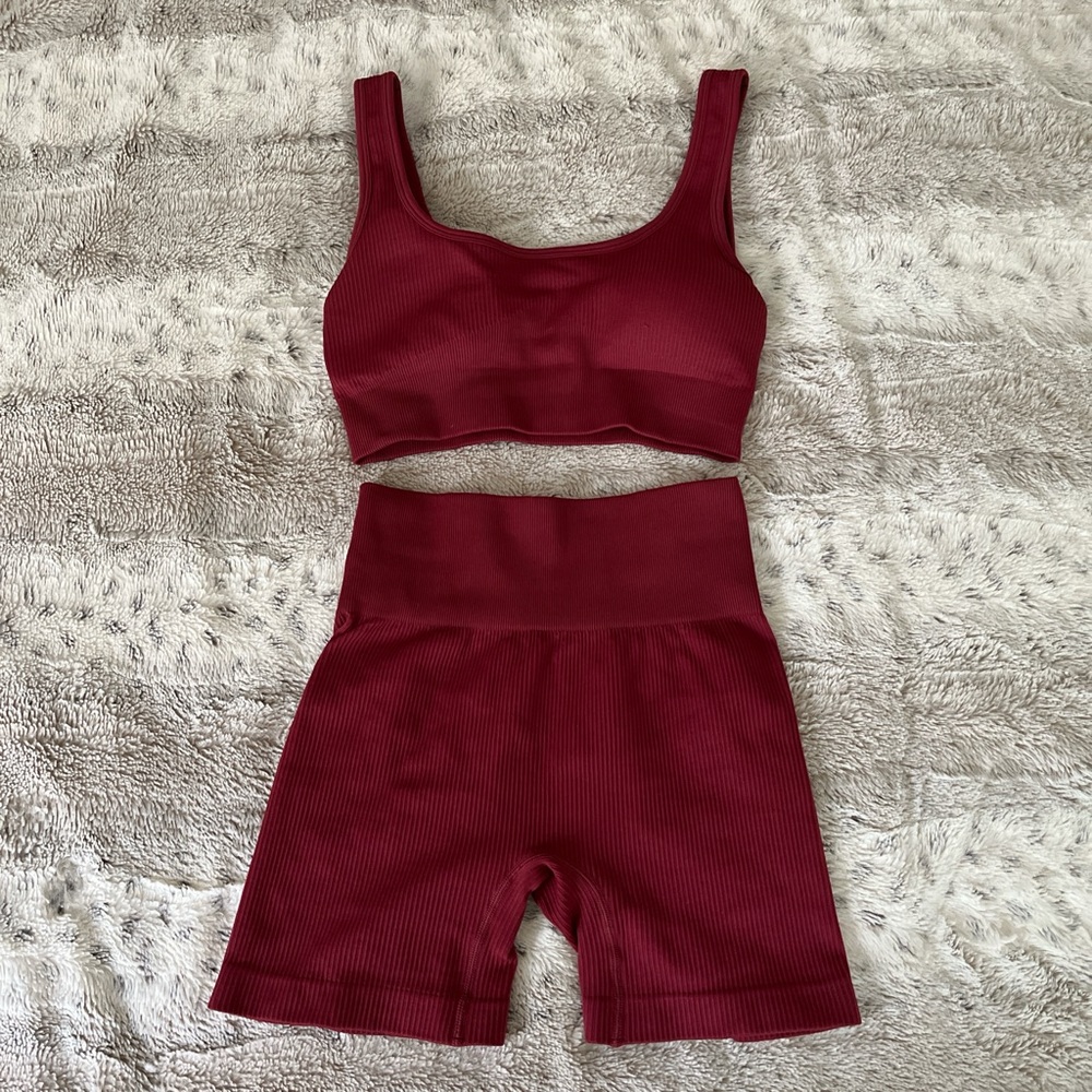 OQQ Wine Red Workout Set